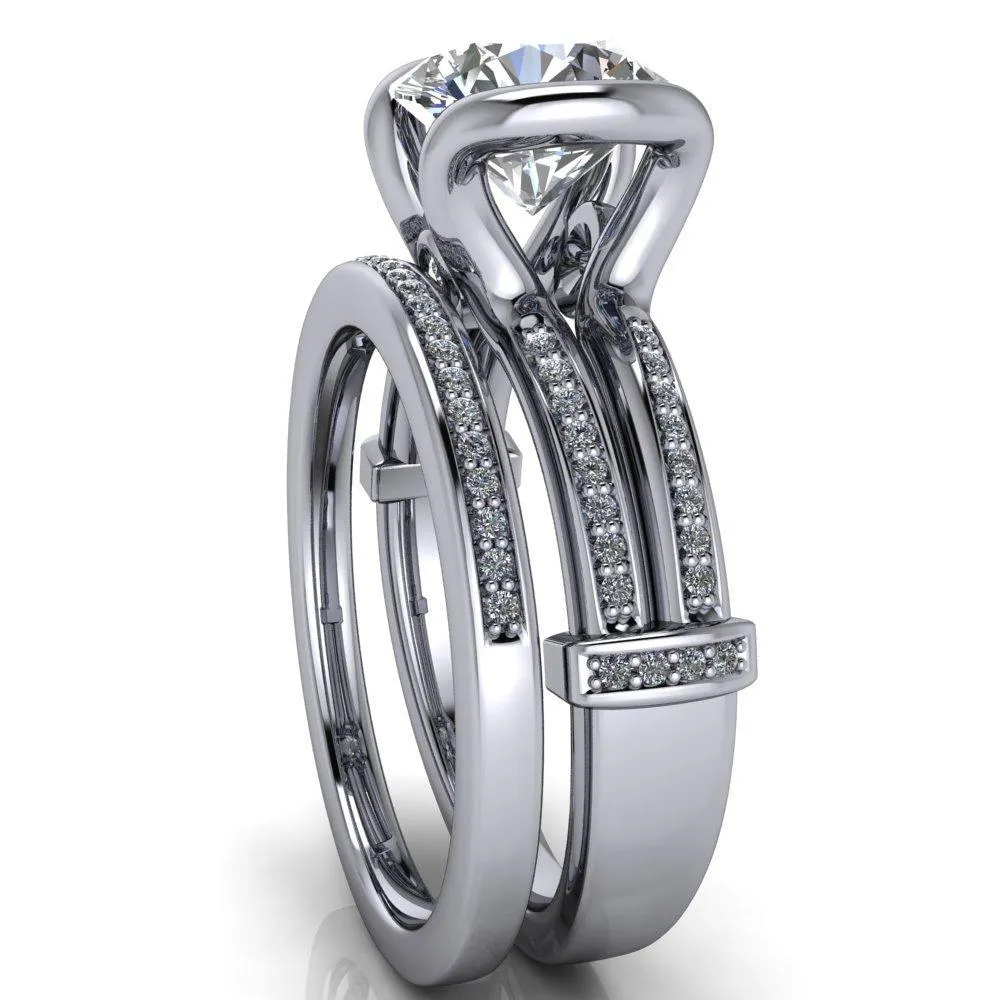 Brenn Round Center Stone Half Bezel Split Band Diamond Side Engagement Ring