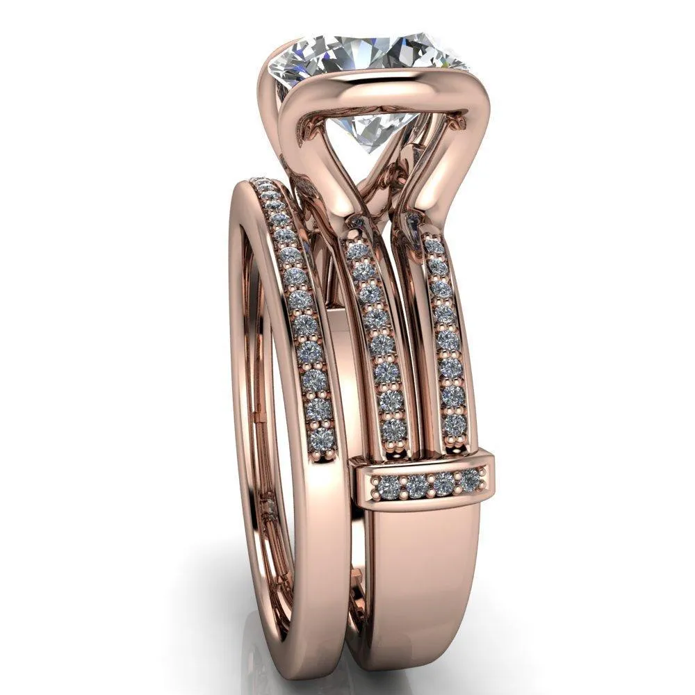 Brenn Round Center Stone Half Bezel Split Band Diamond Side Engagement Ring
