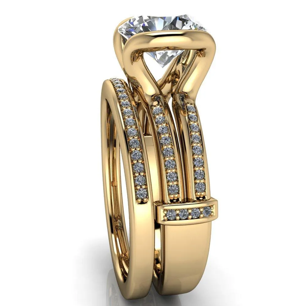 Brenn Round Center Stone Half Bezel Split Band Diamond Side Engagement Ring