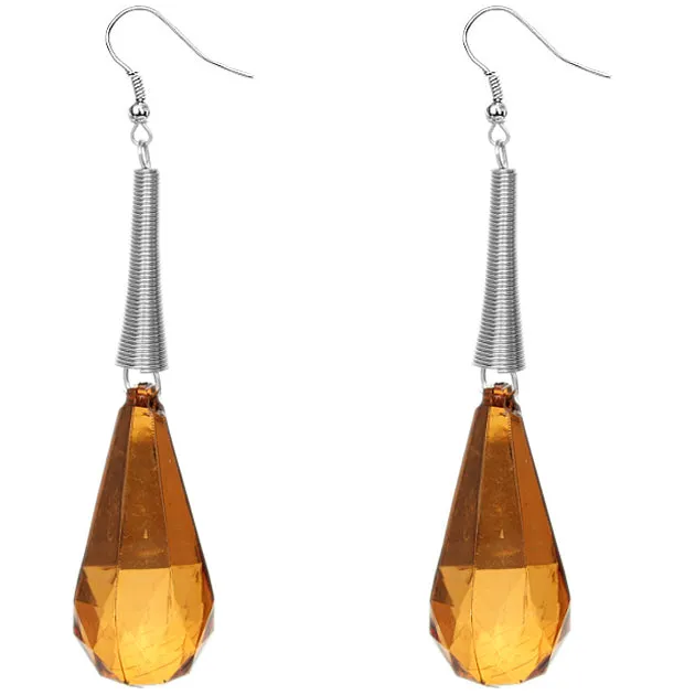 Brown Faceted Faux Crystal Drop Earrings