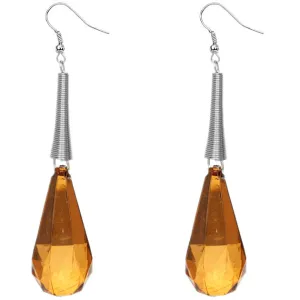 Brown Faceted Faux Crystal Drop Earrings