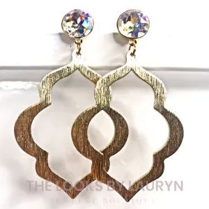Brushed Gold Marquis Earrings with AB Crystal