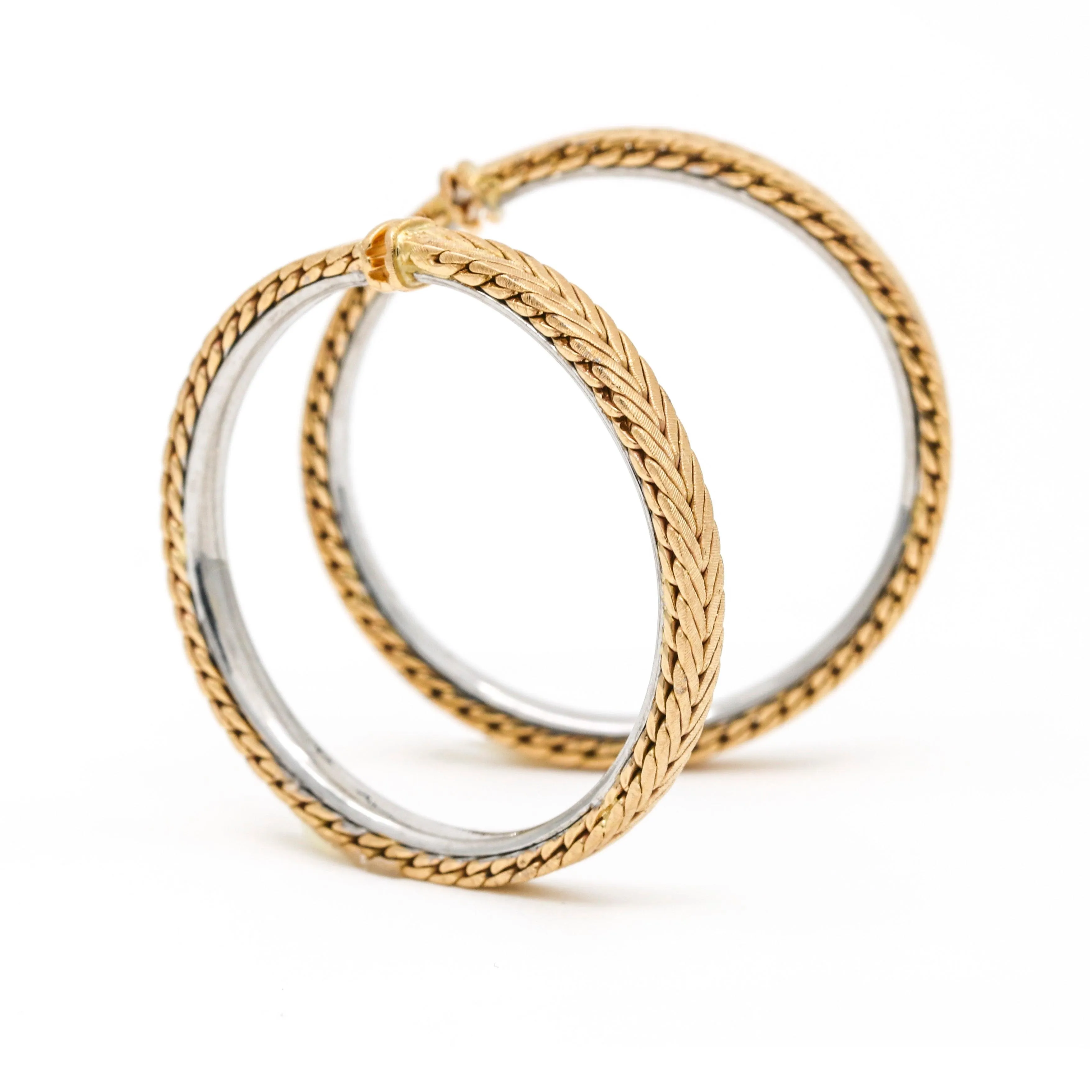 Buccellati Braided Round Hoop Earrings in 18k Rose White Gold Clip-On Hinged