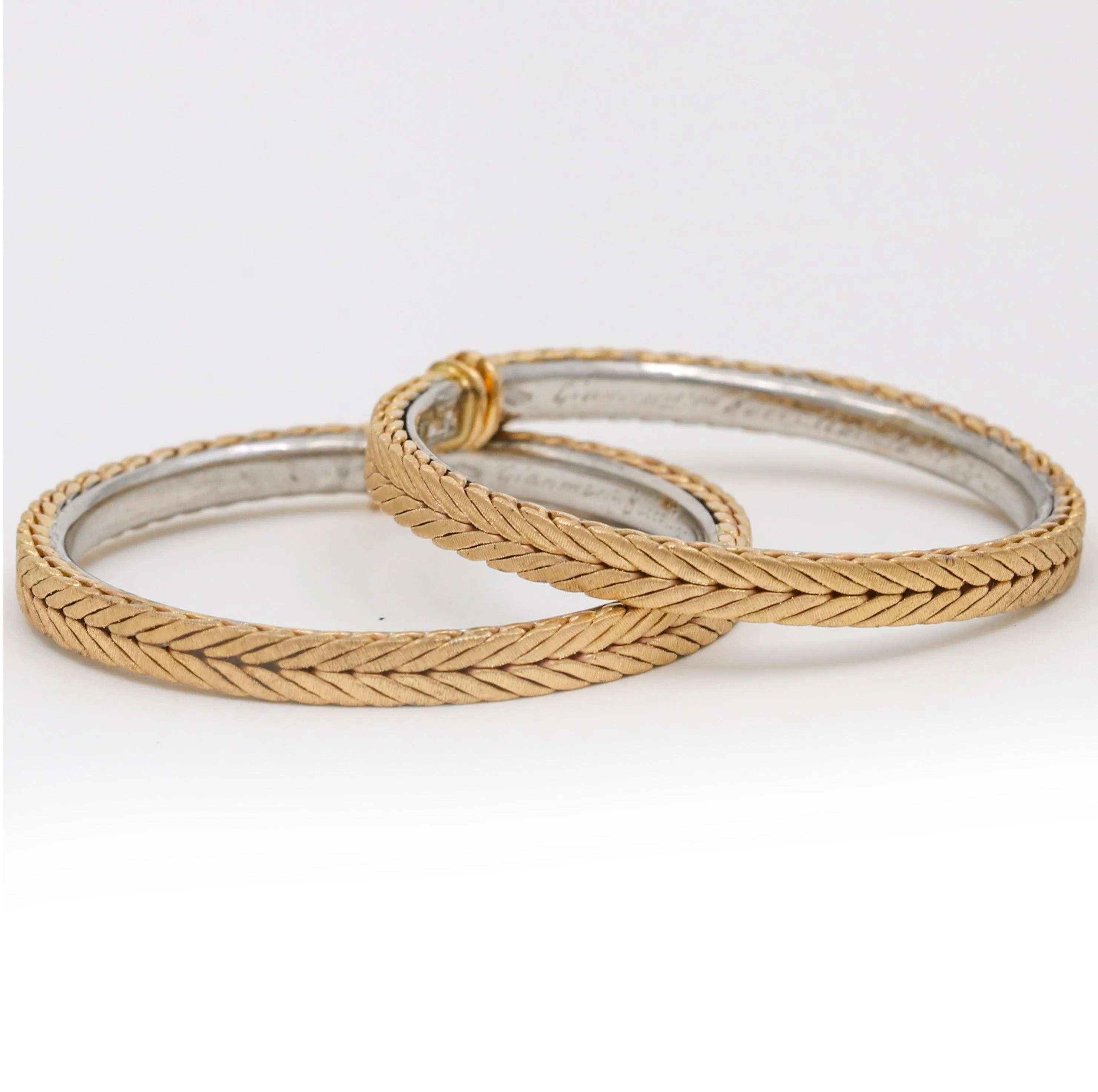 Buccellati Braided Round Hoop Earrings in 18k Rose White Gold Clip-On Hinged