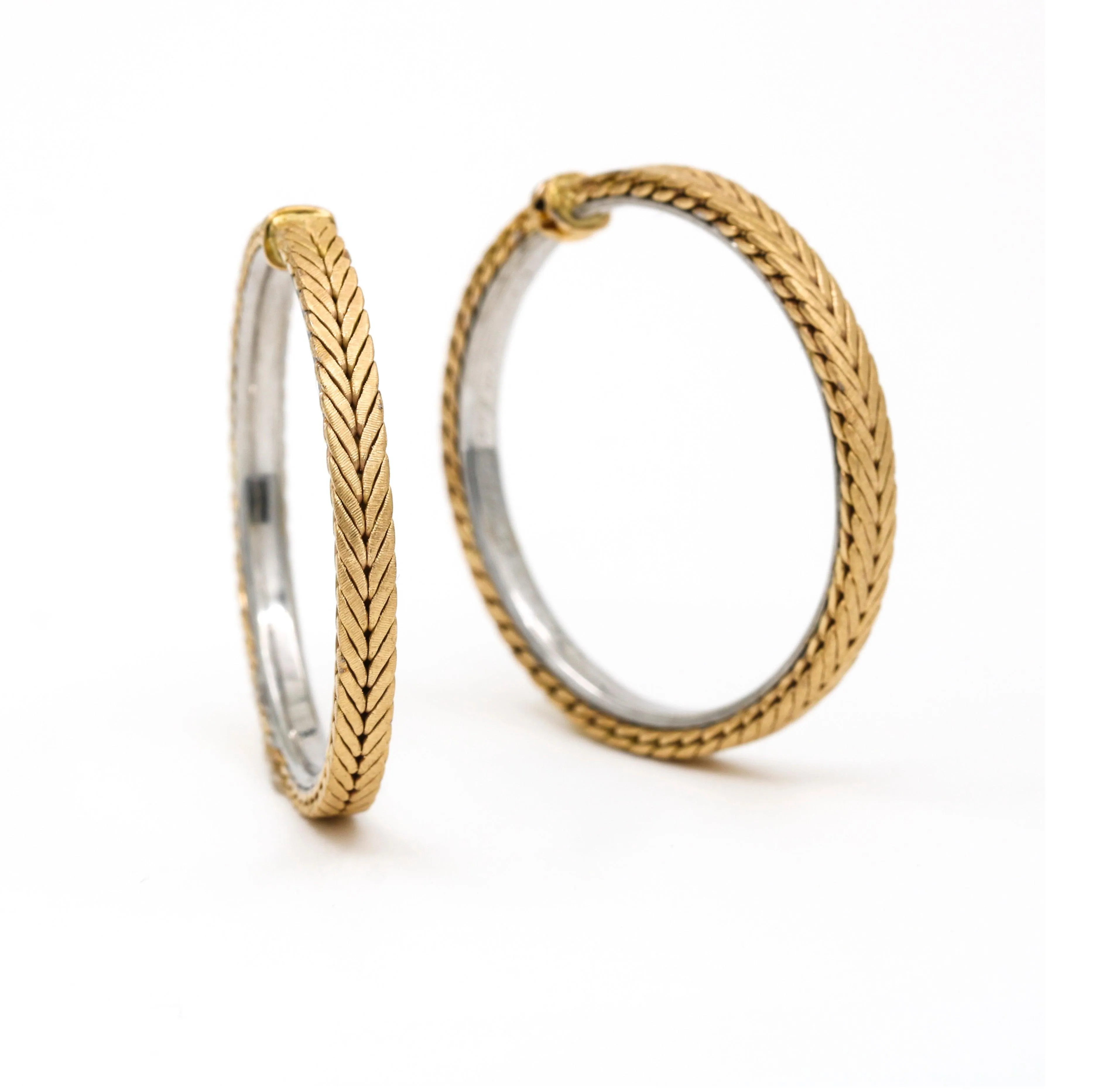 Buccellati Braided Round Hoop Earrings in 18k Rose White Gold Clip-On Hinged