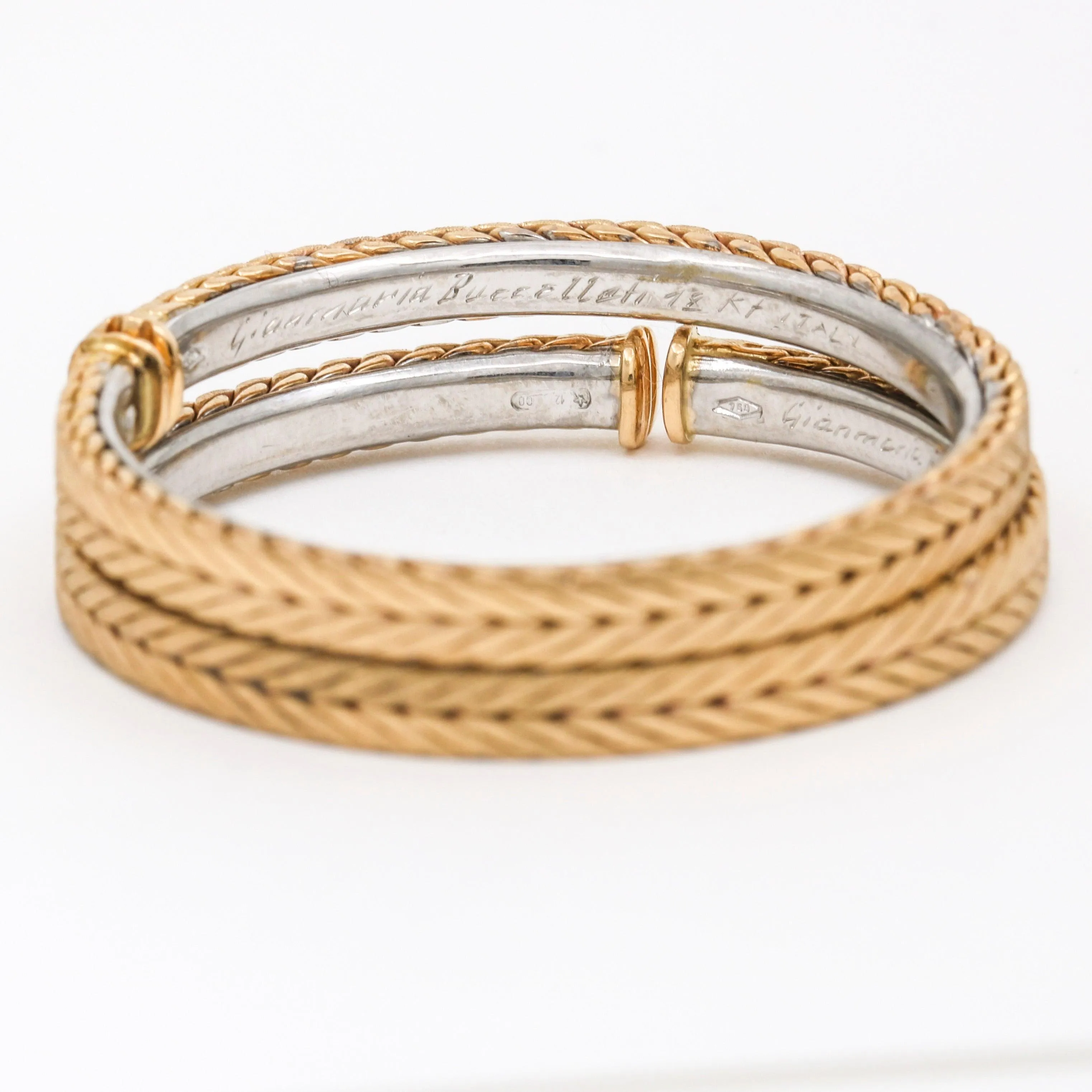 Buccellati Braided Round Hoop Earrings in 18k Rose White Gold Clip-On Hinged