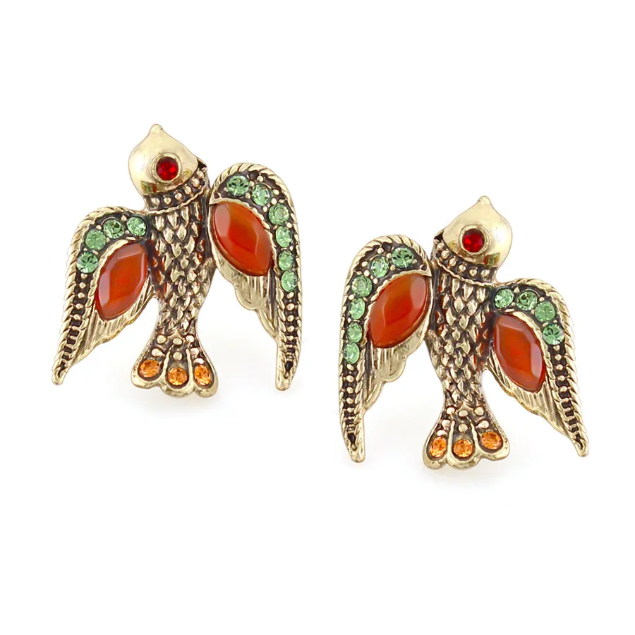 BURGUNDY AND GREEN CRYSTAL BIRD STUD EARRINGS #299MT3301 (5A5/3A1)
