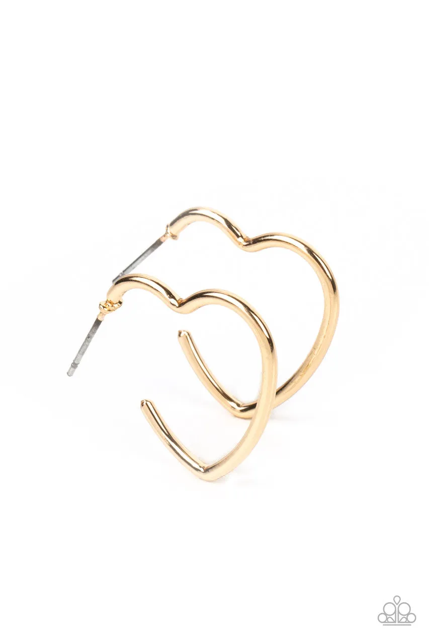 Burnished Beau - Gold - Heart-Shaped Paparazzi Small Hoop Earrings