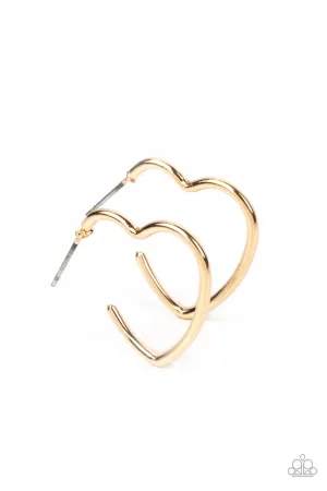 Burnished Beau - Gold - Heart-Shaped Paparazzi Small Hoop Earrings