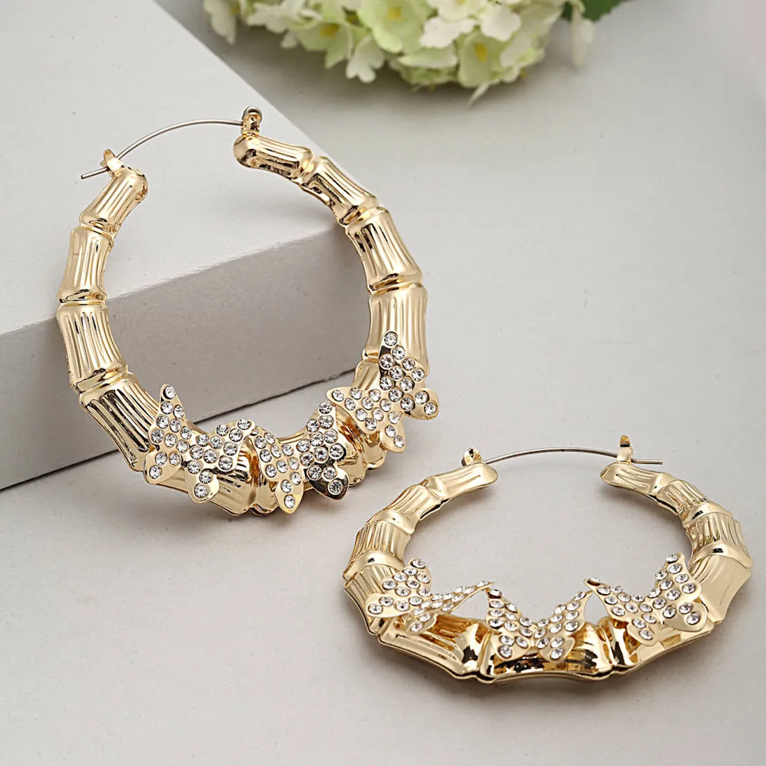 Butterfly Bamboo Hoop Earrings
