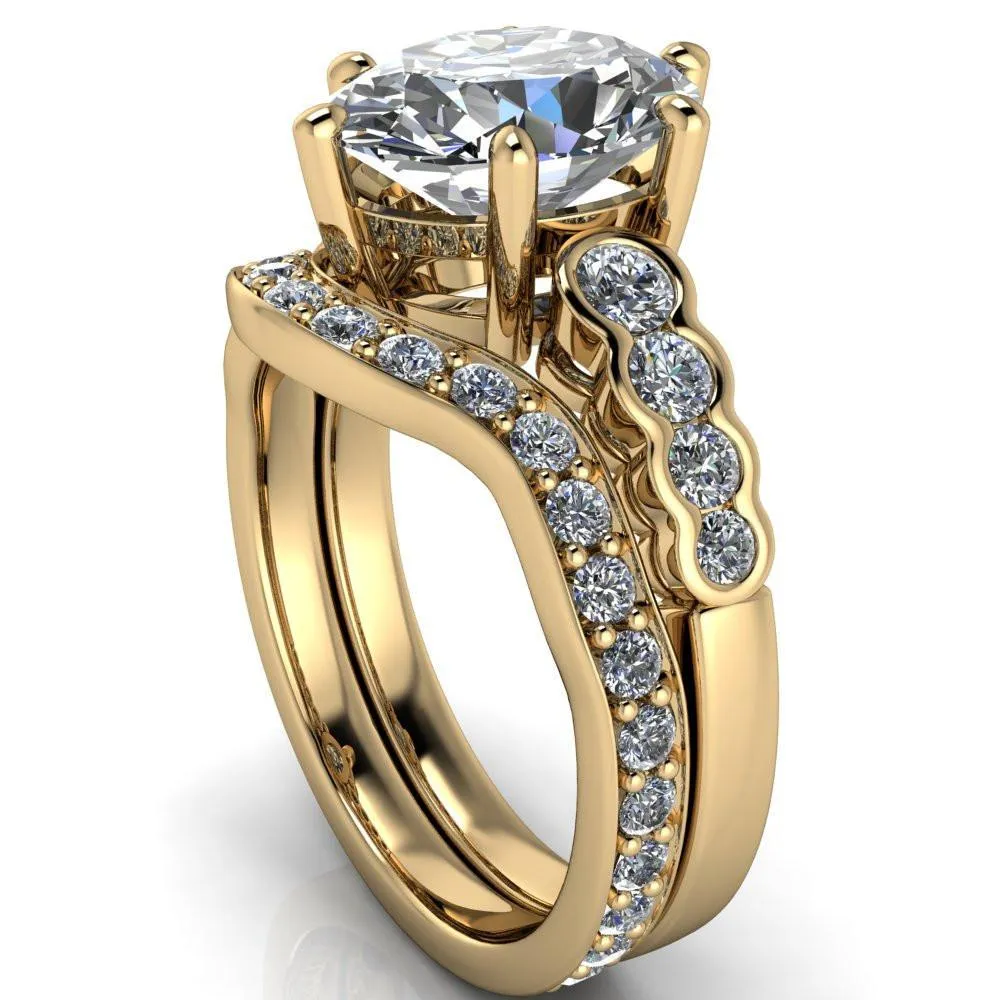 Calypso Oval Center Stone 6 Prong Shared Bezel Shank Engagement Ring