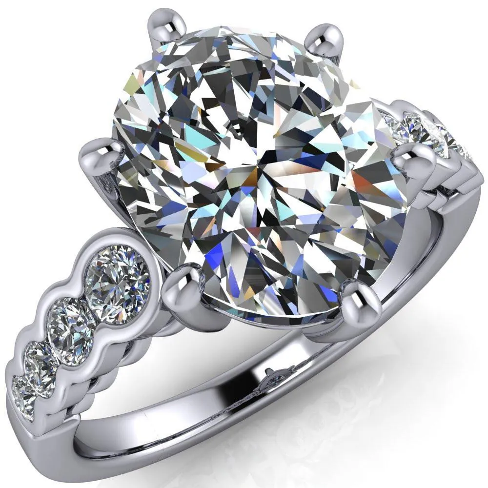 Calypso Oval Center Stone 6 Prong Shared Bezel Shank Engagement Ring
