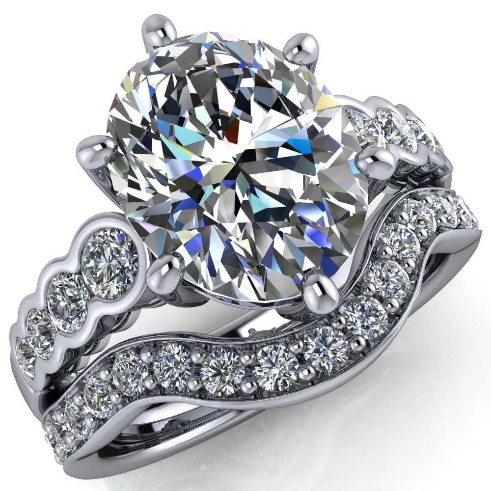 Calypso Oval Center Stone 6 Prong Shared Bezel Shank Engagement Ring