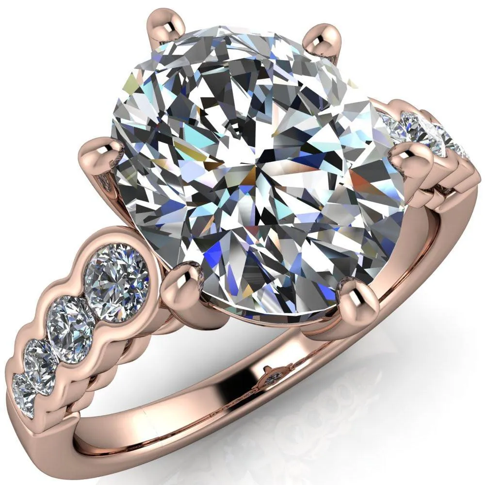 Calypso Oval Center Stone 6 Prong Shared Bezel Shank Engagement Ring
