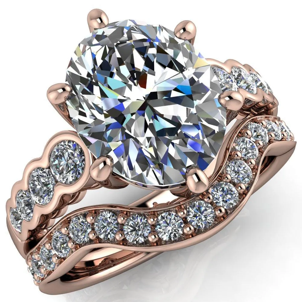 Calypso Oval Center Stone 6 Prong Shared Bezel Shank Engagement Ring