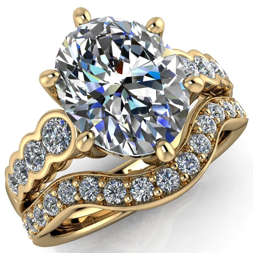 Calypso Oval Center Stone 6 Prong Shared Bezel Shank Engagement Ring