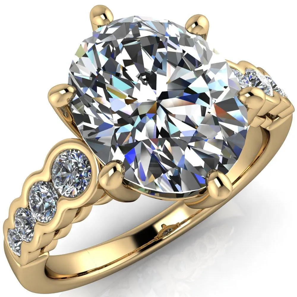 Calypso Oval Center Stone 6 Prong Shared Bezel Shank Engagement Ring