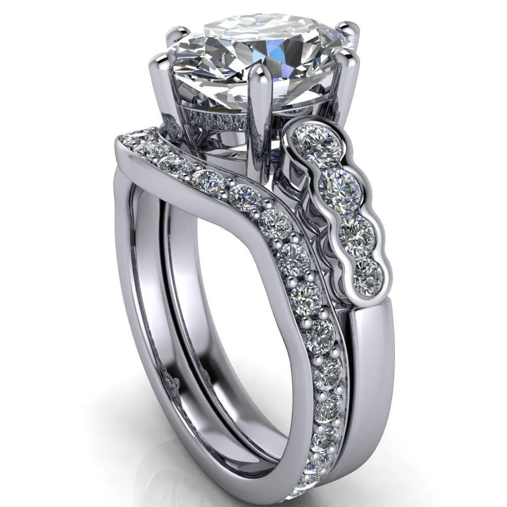 Calypso Oval Center Stone 6 Prong Shared Bezel Shank Engagement Ring