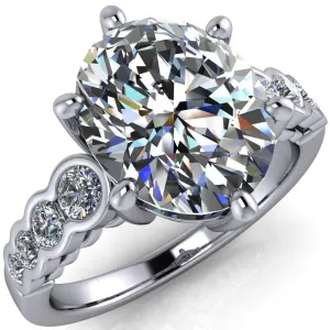 Calypso Oval Center Stone 6 Prong Shared Bezel Shank Engagement Ring