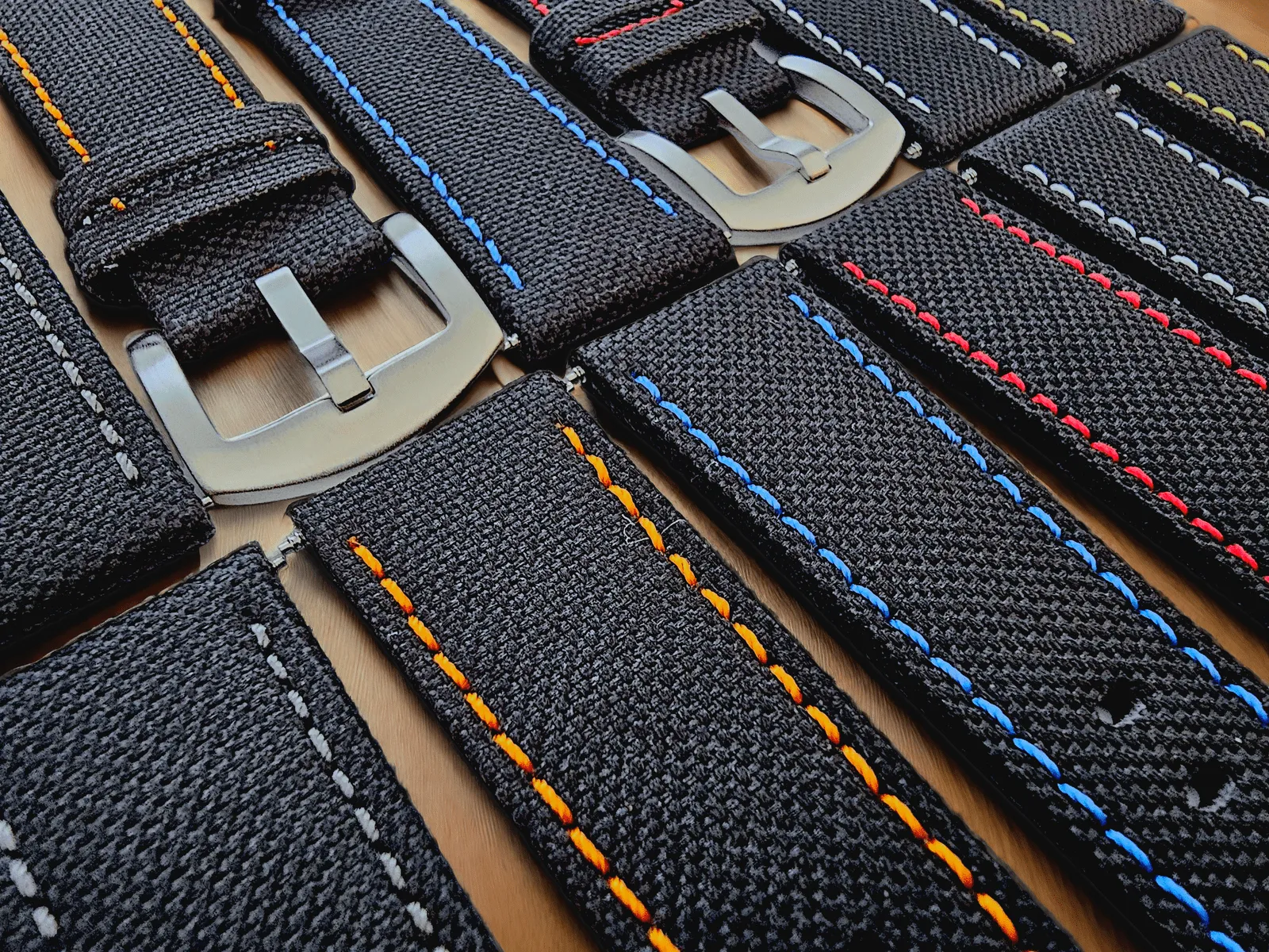 Canvas Watch Strap in Black with Blue Stitching 18mm 20mm 22mm