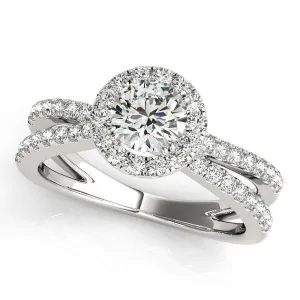 Carilla Round Center Stone Diamond Floating Halo Double Cross Shank Ring