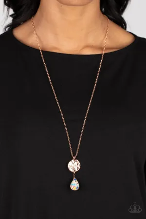 Caring Couture - Multi - Speckled Teardrop Stone "Be Kind" Copper Inspirational Paparazzi Long Necklace