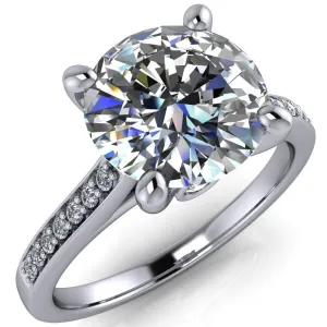 Carlie Round Center Stone 4 V Shaped Prongs with Diamonds Cathedral Diamond Solitaire Ring