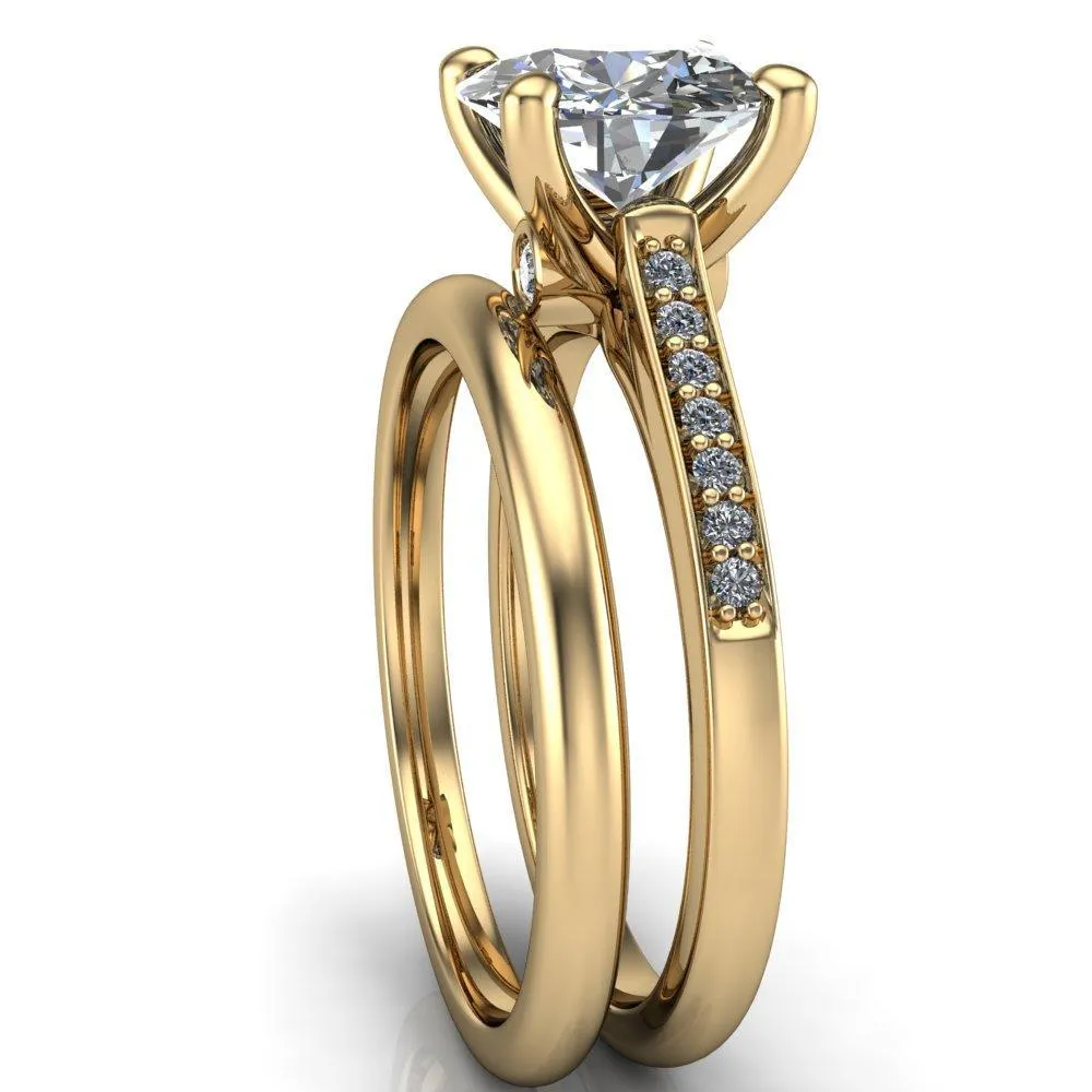 Carlie Round Center Stone 4 V Shaped Prongs with Diamonds Cathedral Diamond Solitaire Ring