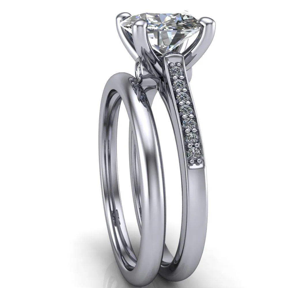 Carlie Round Center Stone 4 V Shaped Prongs with Diamonds Cathedral Diamond Solitaire Ring