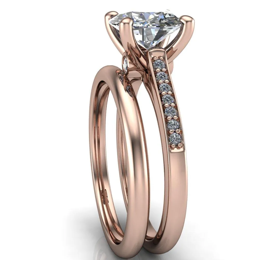 Carlie Round Center Stone 4 V Shaped Prongs with Diamonds Cathedral Diamond Solitaire Ring
