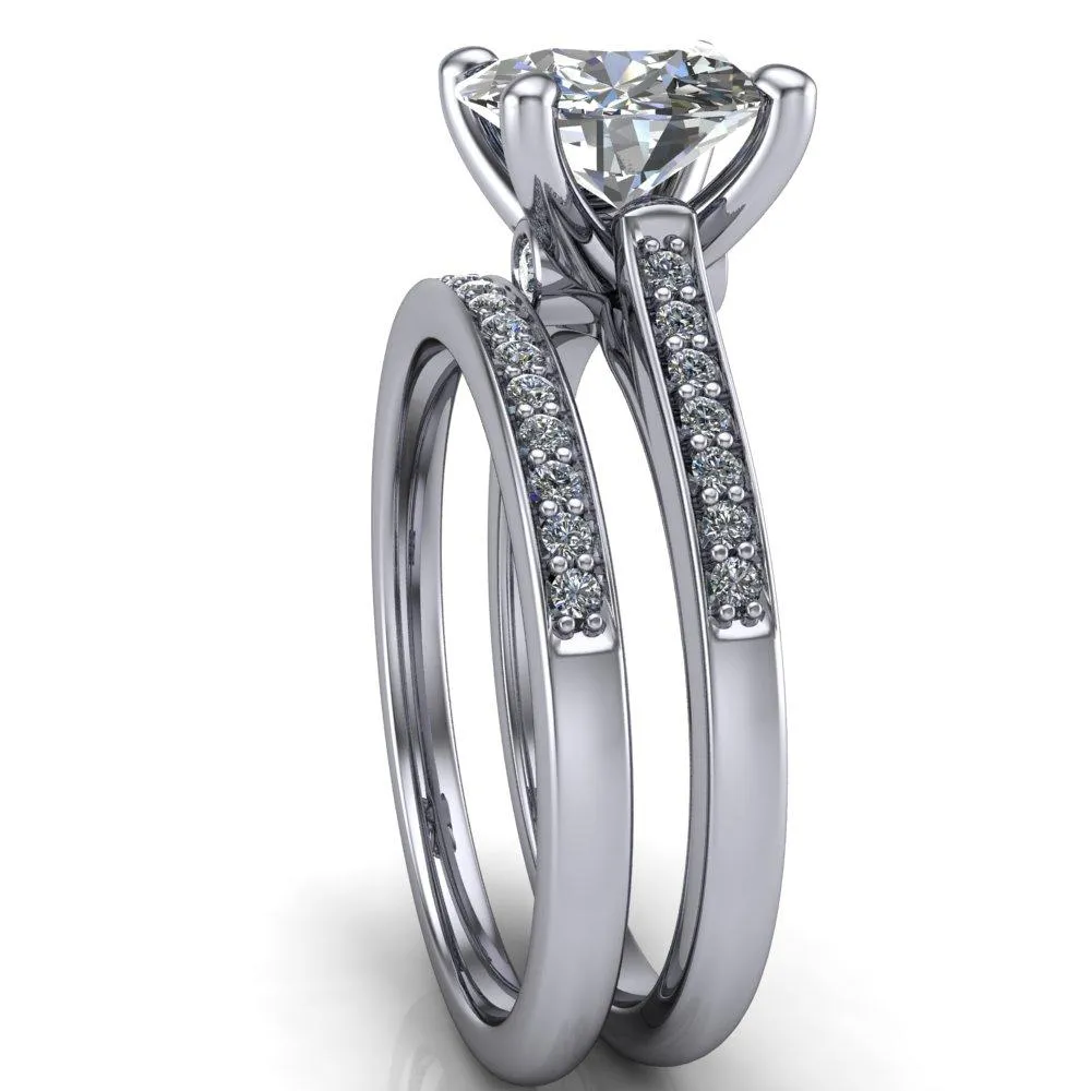 Carlie Round Center Stone 4 V Shaped Prongs with Diamonds Cathedral Diamond Solitaire Ring