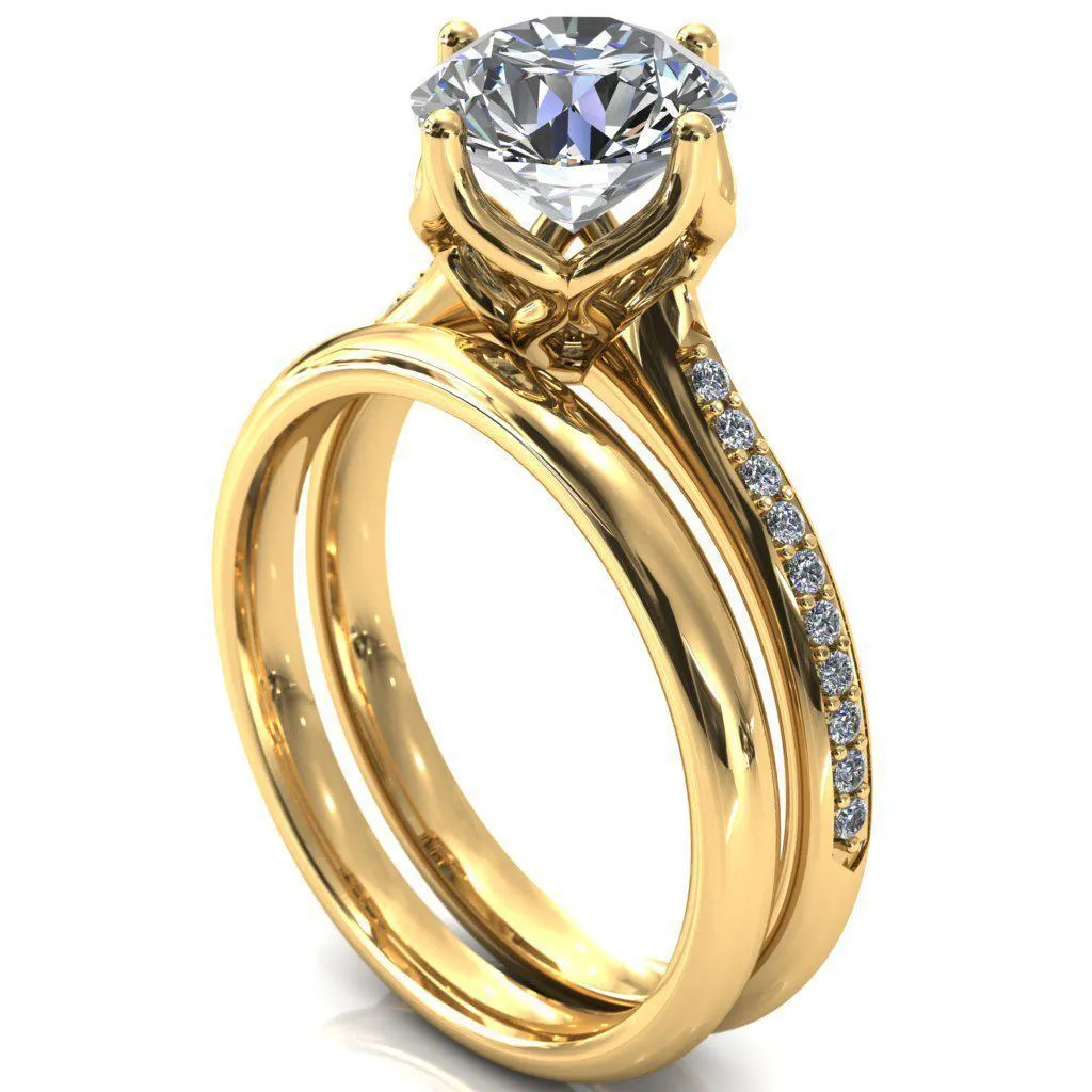 Carly Round Center Stone Royal Net Crown Diamond Channel Set Ring