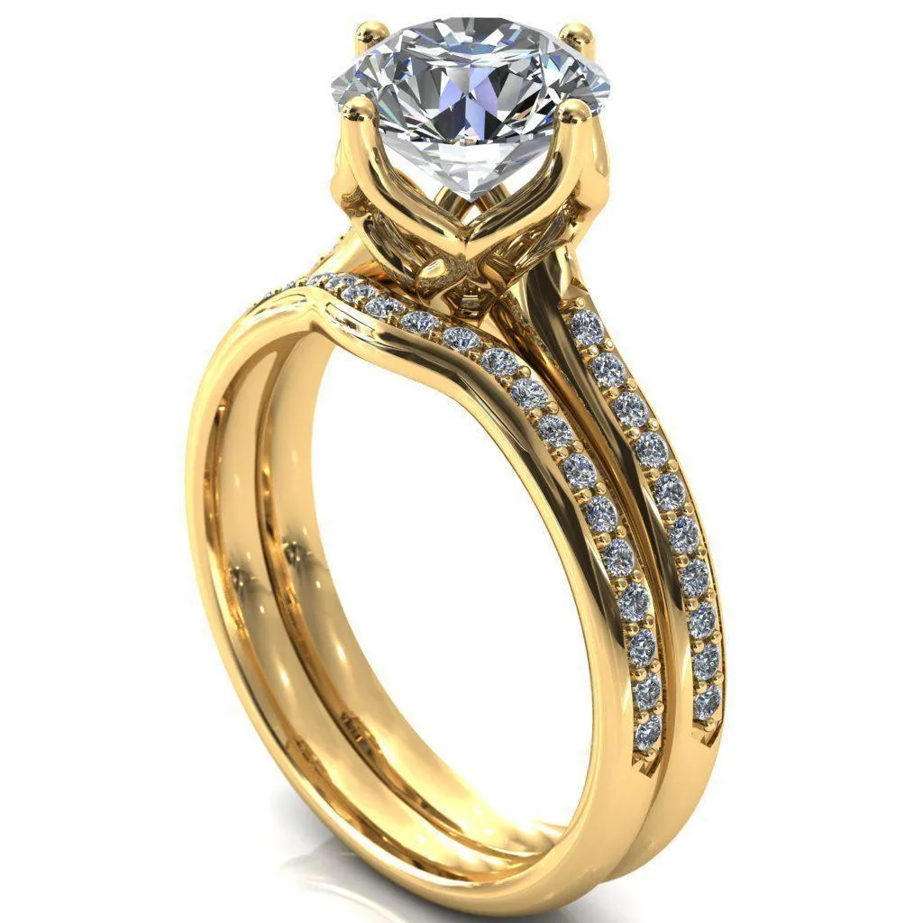 Carly Round Center Stone Royal Net Crown Diamond Channel Set Ring