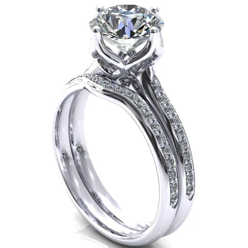 Carly Round Center Stone Royal Net Crown Diamond Channel Set Ring
