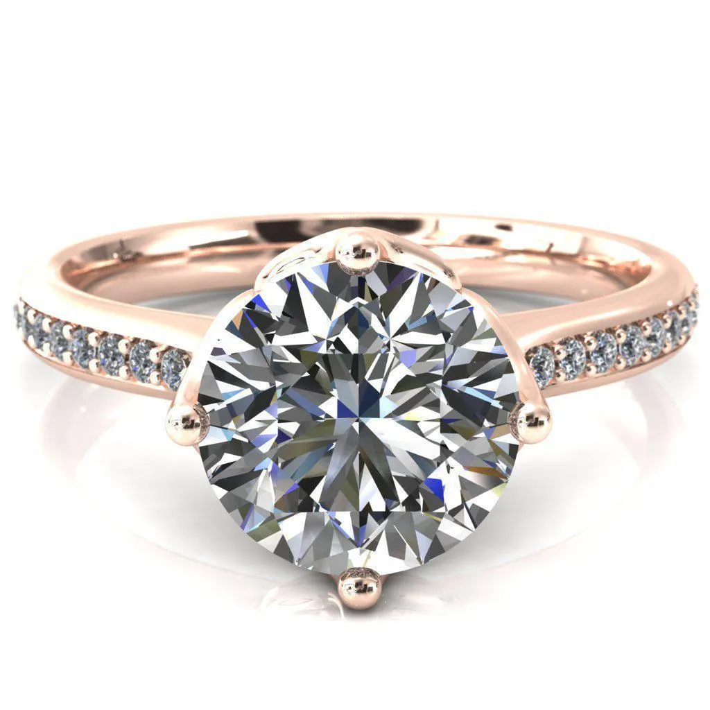 Carly Round Center Stone Royal Net Crown Diamond Channel Set Ring
