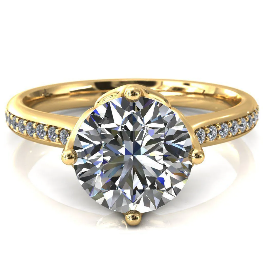 Carly Round Center Stone Royal Net Crown Diamond Channel Set Ring