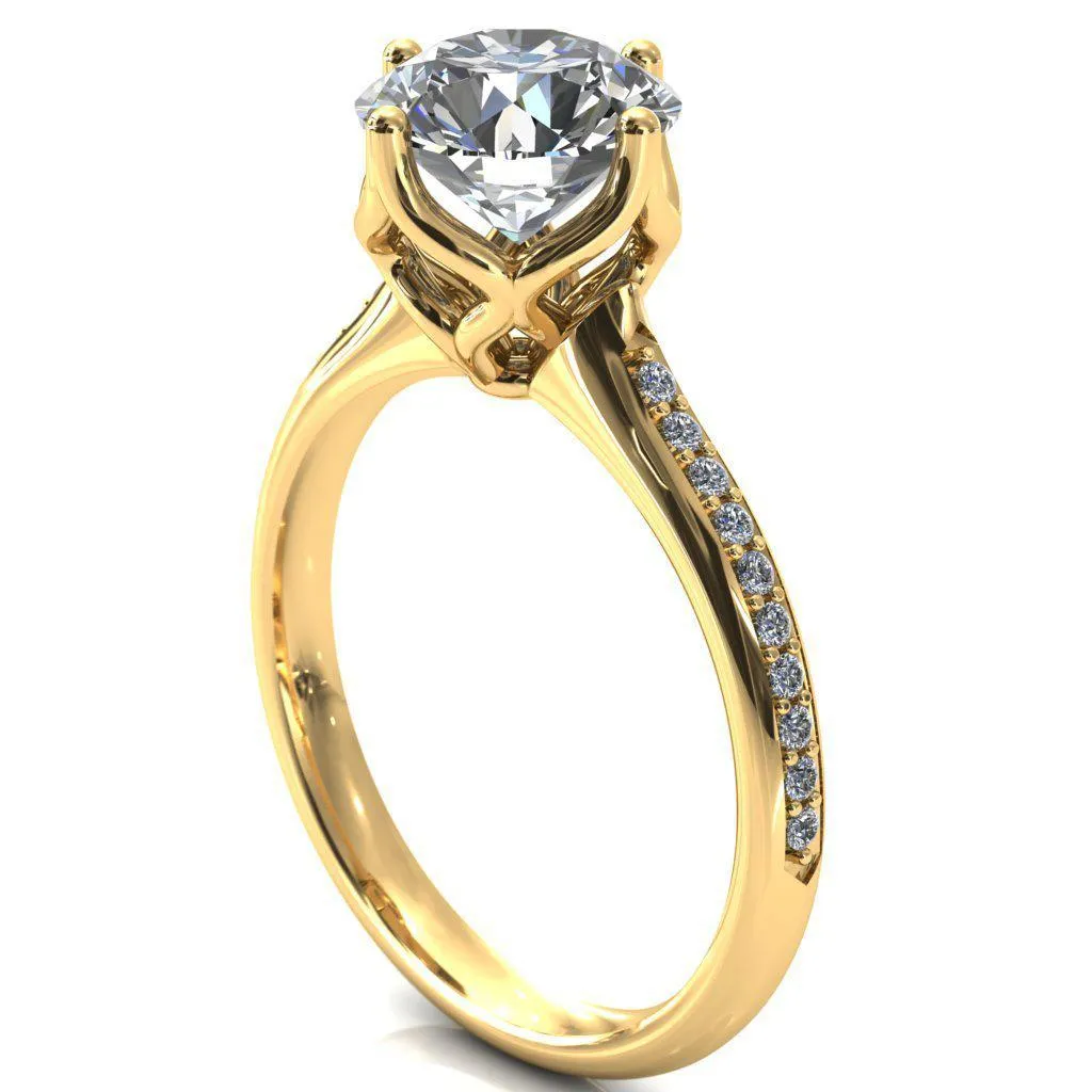 Carly Round Center Stone Royal Net Crown Diamond Channel Set Ring