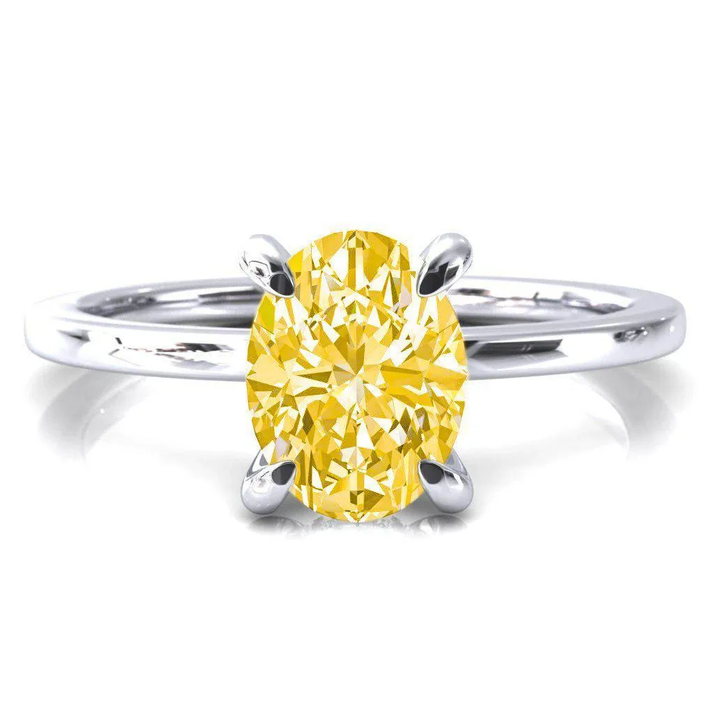 Carmeli Oval Canary Yellow 4 Claw Prong Micro Pave Diamond Rail Engagement Ring