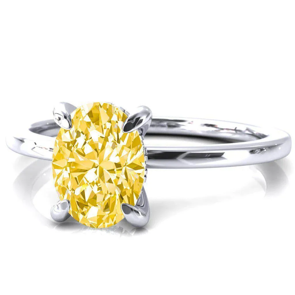 Carmeli Oval Canary Yellow 4 Claw Prong Micro Pave Diamond Rail Engagement Ring