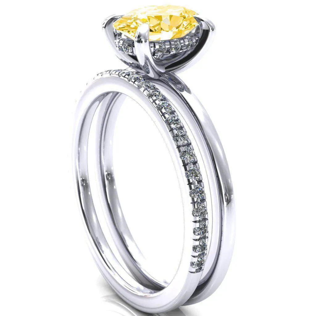 Carmeli Oval Canary Yellow 4 Claw Prong Micro Pave Diamond Rail Engagement Ring