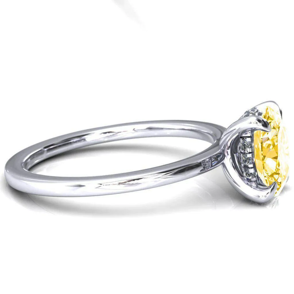 Carmeli Oval Canary Yellow 4 Claw Prong Micro Pave Diamond Rail Engagement Ring