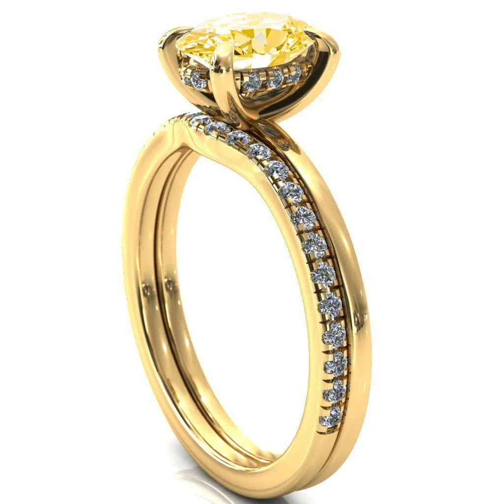 Carmeli Oval Canary Yellow 4 Claw Prong Micro Pave Diamond Rail Engagement Ring