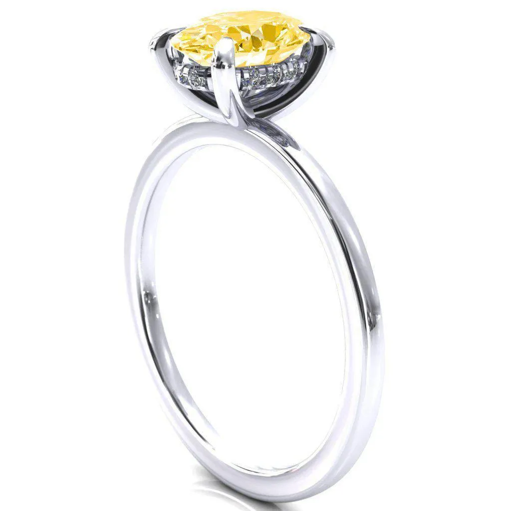 Carmeli Oval Canary Yellow 4 Claw Prong Micro Pave Diamond Rail Engagement Ring