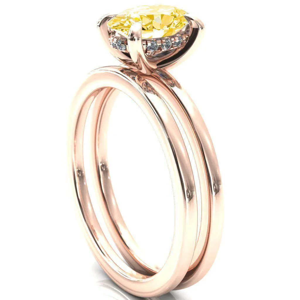 Carmeli Oval Canary Yellow 4 Claw Prong Micro Pave Diamond Rail Engagement Ring