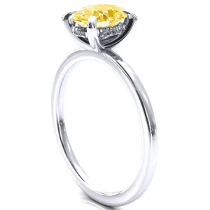 Carmeli Oval Canary Yellow 4 Claw Prong Micro Pave Diamond Rail Engagement Ring