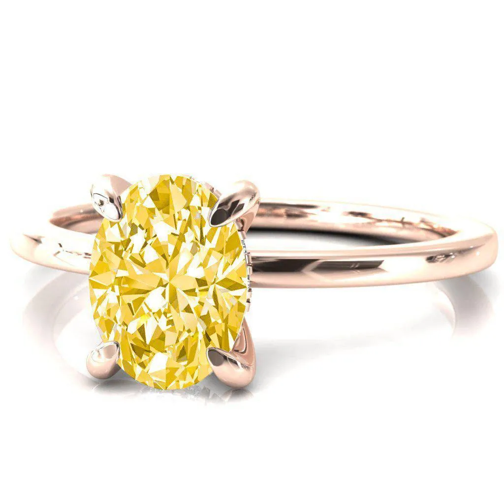 Carmeli Oval Canary Yellow 4 Claw Prong Micro Pave Diamond Rail Engagement Ring