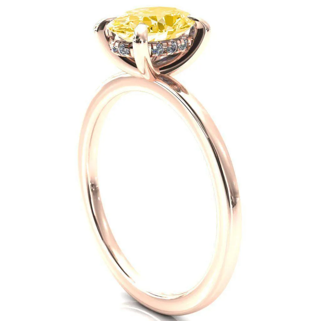 Carmeli Oval Canary Yellow 4 Claw Prong Micro Pave Diamond Rail Engagement Ring