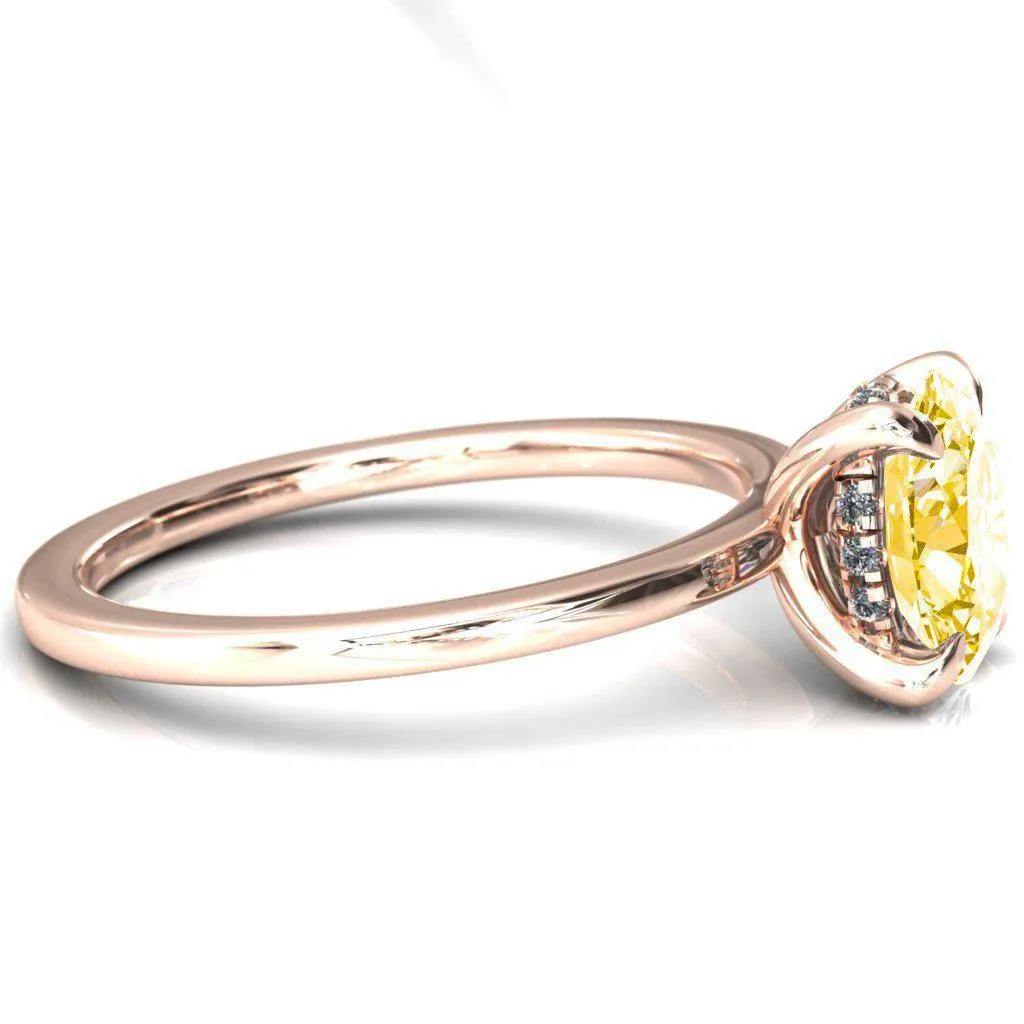 Carmeli Oval Canary Yellow 4 Claw Prong Micro Pave Diamond Rail Engagement Ring