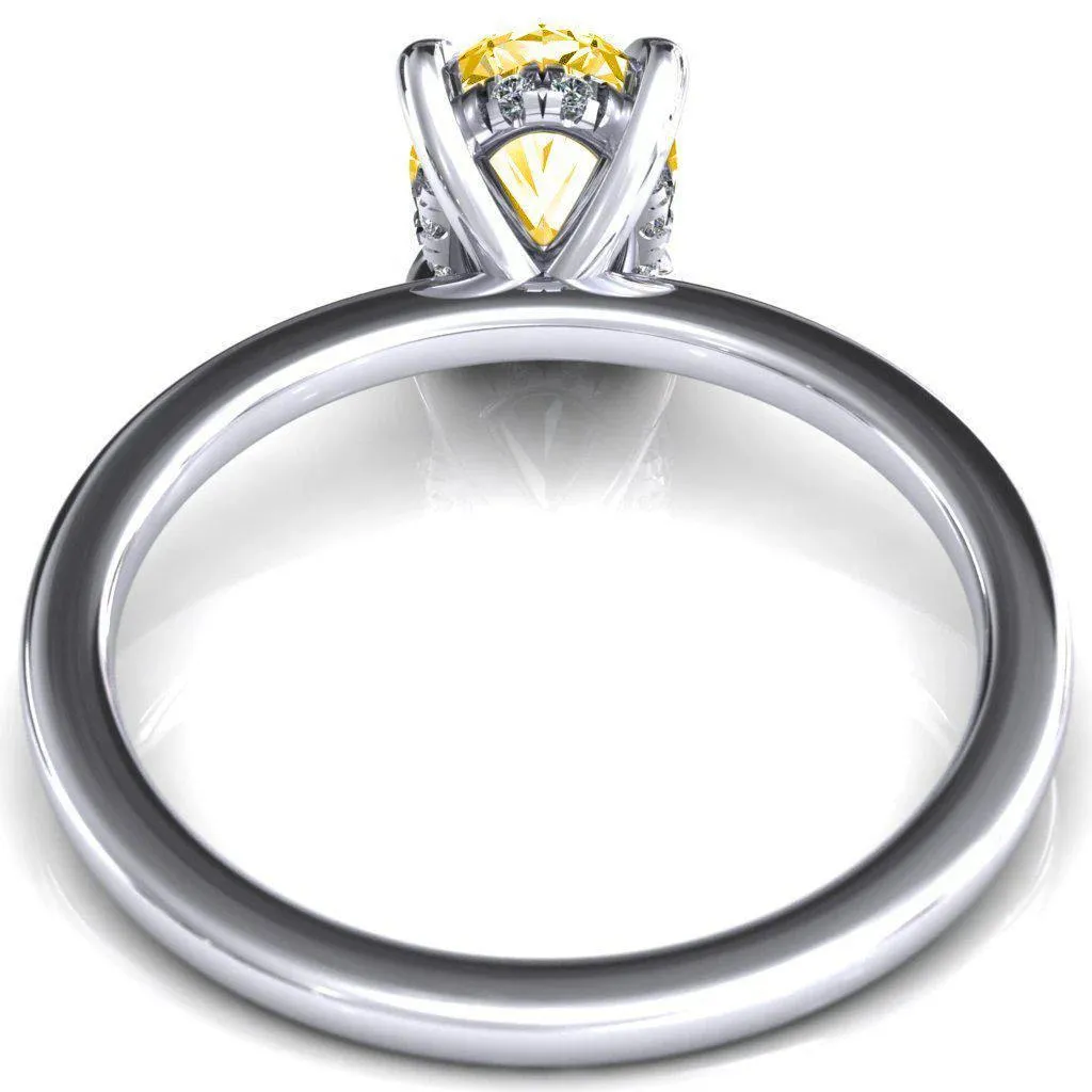 Carmeli Oval Canary Yellow 4 Claw Prong Micro Pave Diamond Rail Engagement Ring