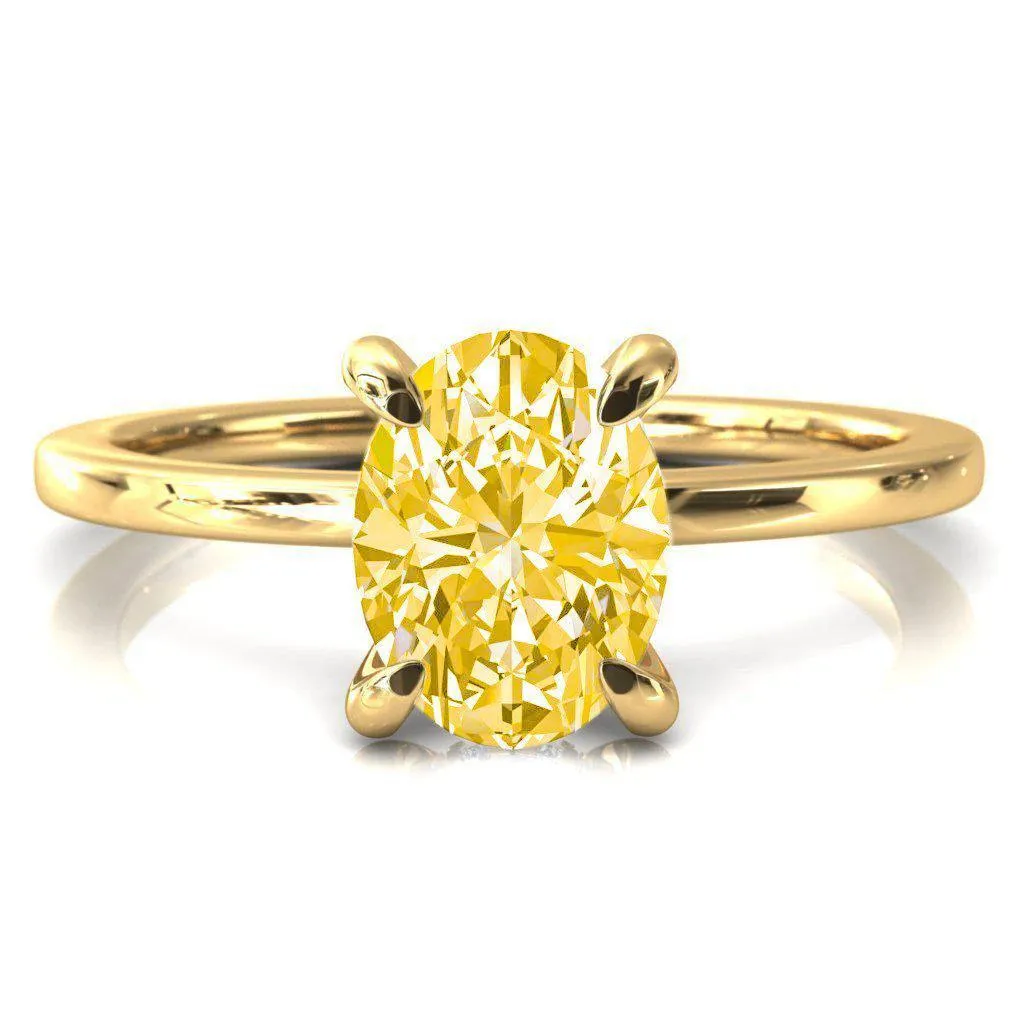 Carmeli Oval Canary Yellow 4 Claw Prong Micro Pave Diamond Rail Engagement Ring
